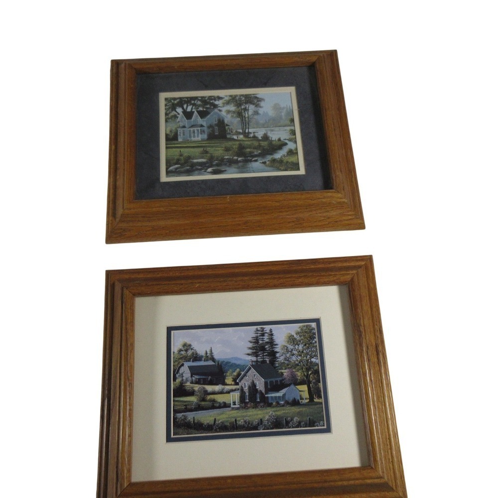 Vintage Framed Country Landscape Art Prints Set of 2 Cozy Farmhouse Decor
